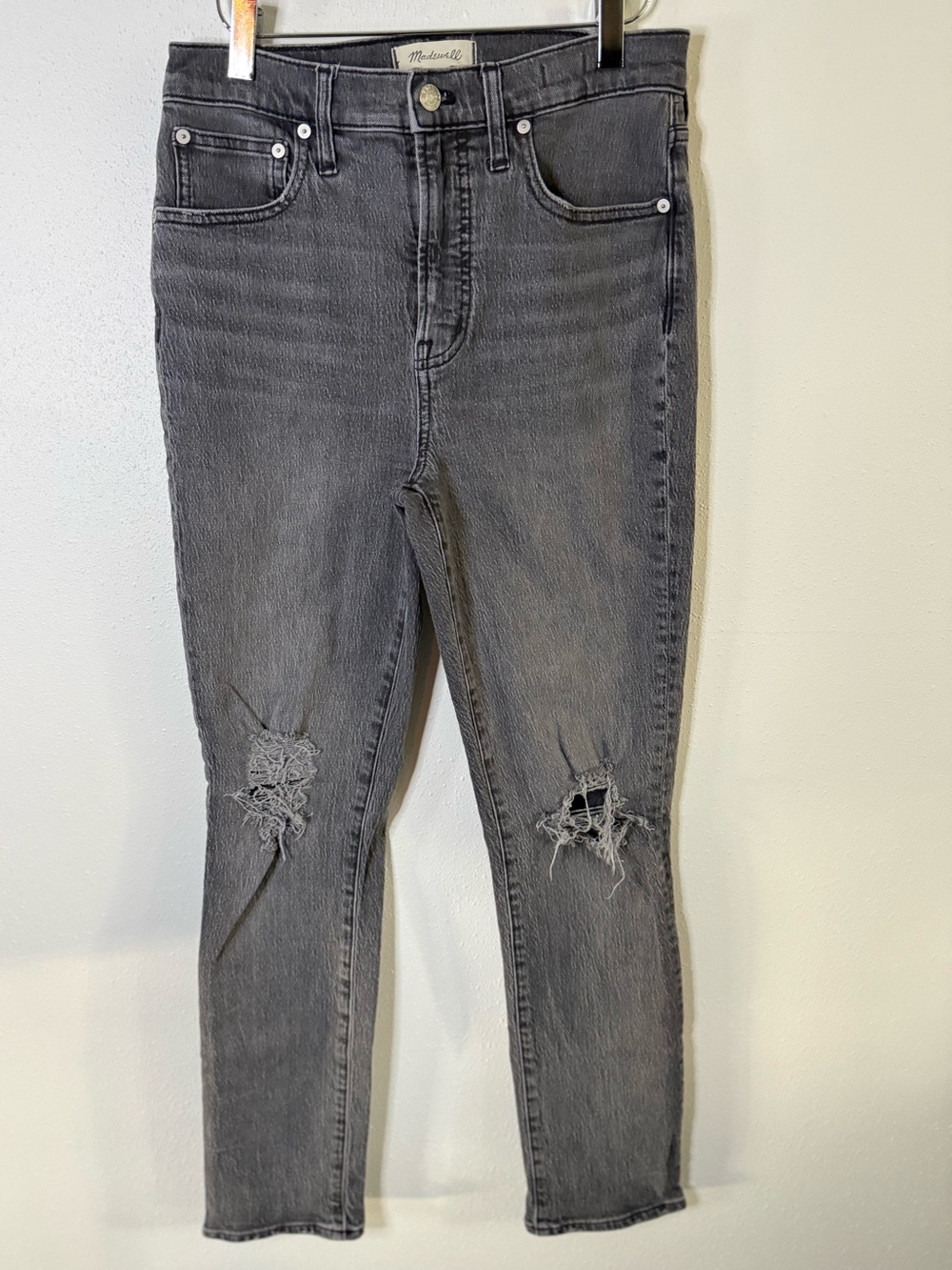 Madewell Perfect Vintage Jeans Gray Distressed High Rise Straight Size 27